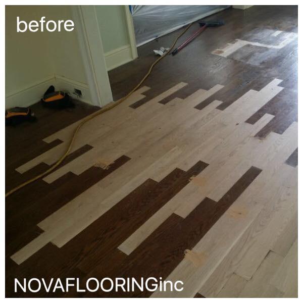 Before a completed floor refinishing company project in the area